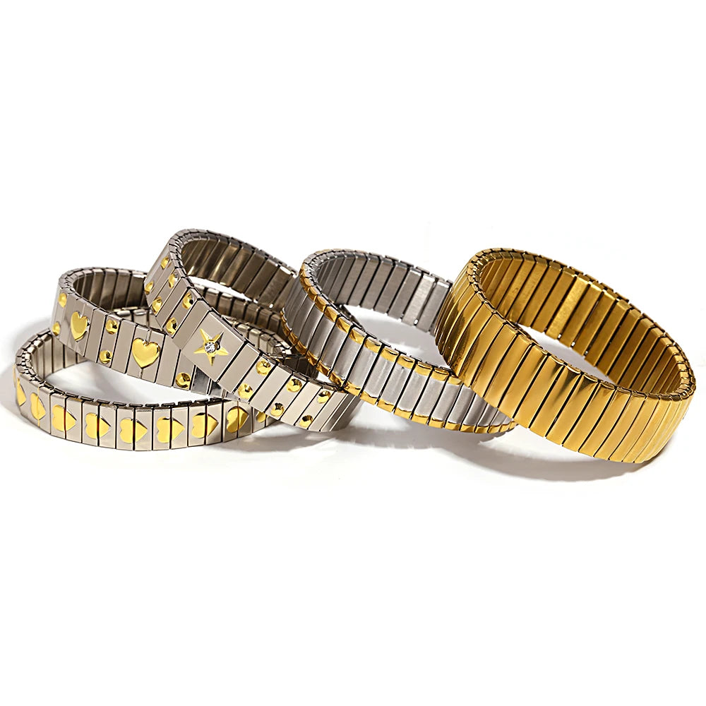 Bracelet Jonc Ajustable Plaqué Or 18K – Acier Inoxydable & Zirconia
