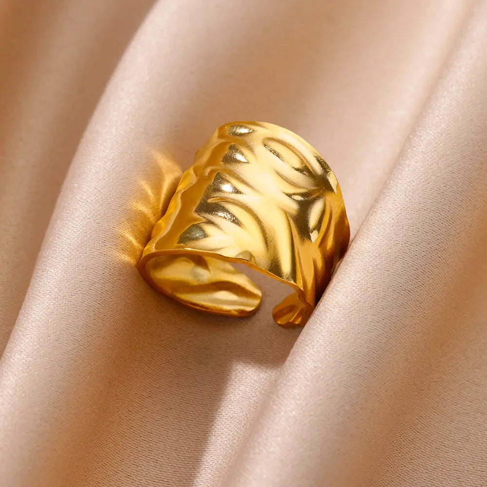 Bague Large Géométrique Acier Inoxydable doré – Style Vintage Minimaliste