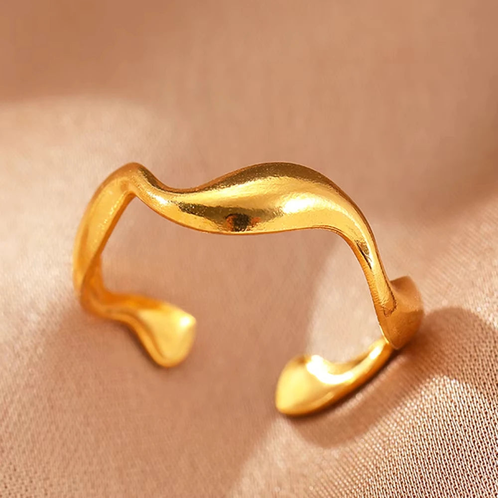 Bague Femme Géométrique en Acier Inoxydable – Zircon Œil Maléfique, Plaqué Or, Ajustable, Bijou Tendance