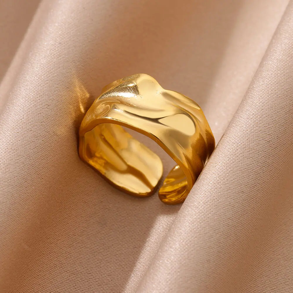Bague Large Géométrique Acier Inoxydable doré – Style Vintage Minimaliste