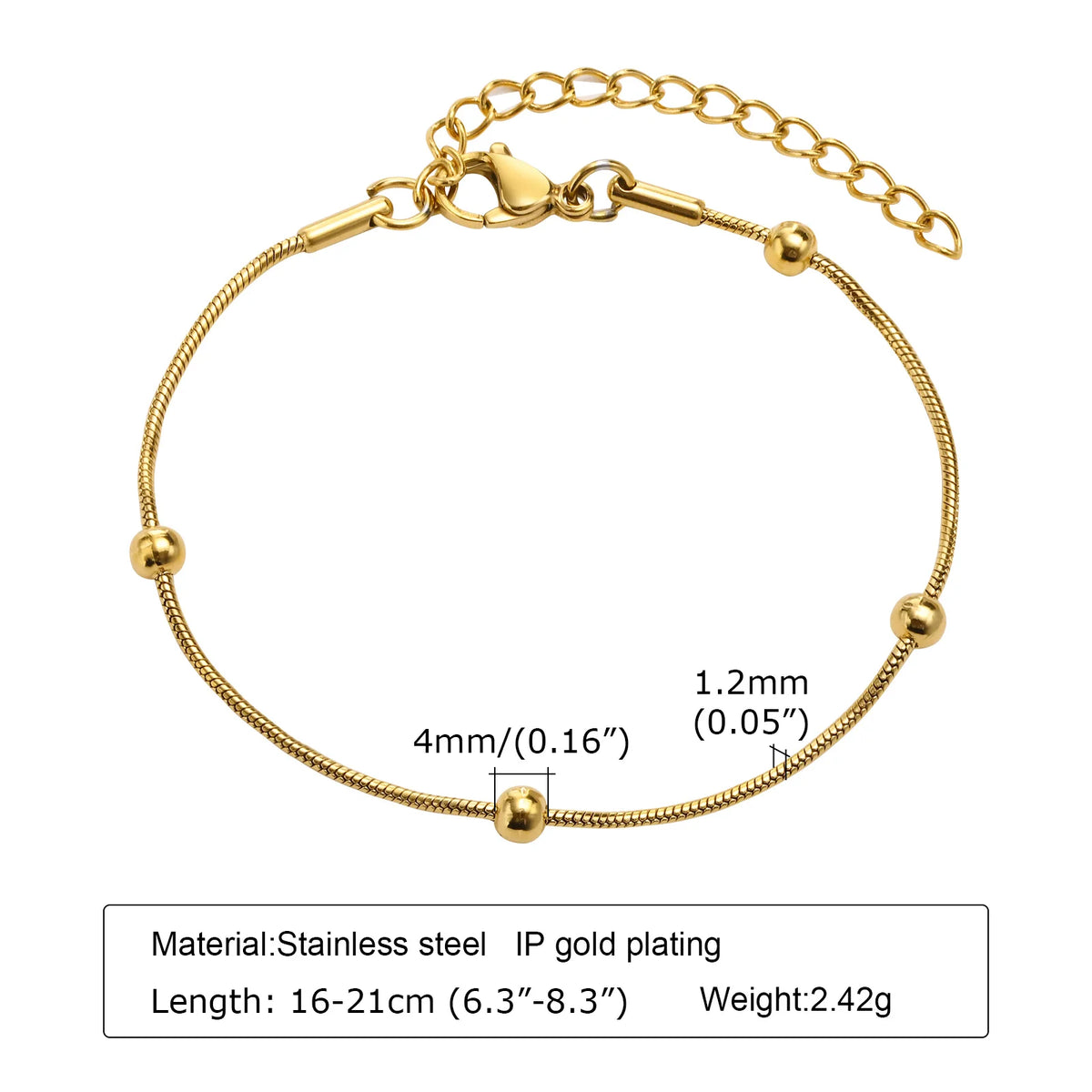 Bracelet Femme en Acier Inoxydable doré – Chaîne Fine Empilable, Résistant à l'Eau, Bijou Tendance Anti-Ternissement