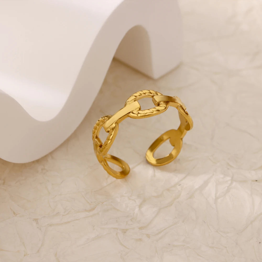 Bague Femme Géométrique en Acier Inoxydable – Zircon Œil Maléfique, Plaqué Or, Ajustable, Bijou Tendance
