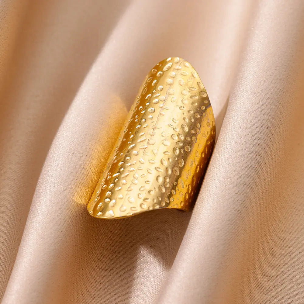 Bague Large Géométrique Acier Inoxydable doré – Style Vintage Minimaliste