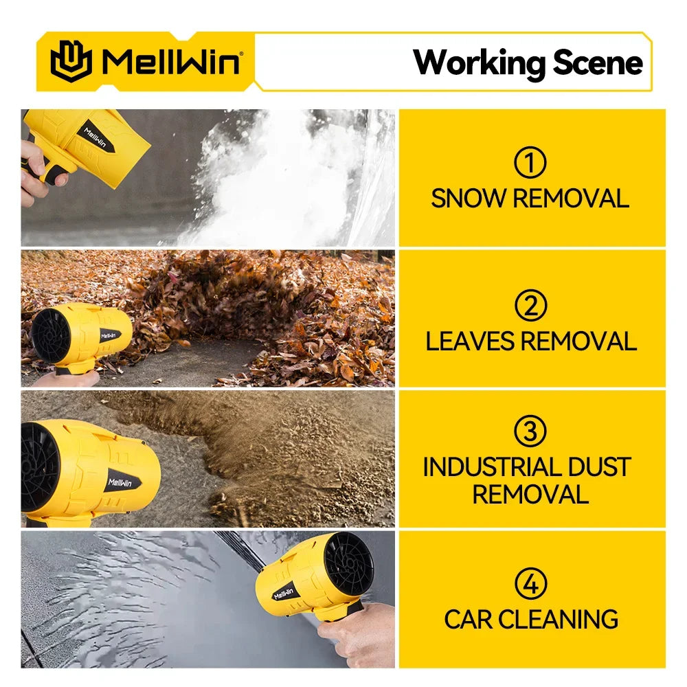 MELLWIN 3500 W – Souffleur Turbo Sans Balais 300 000 tr/min, Vitesse 350 m/s, Sécheur Voiture & Nettoyeur Poussière