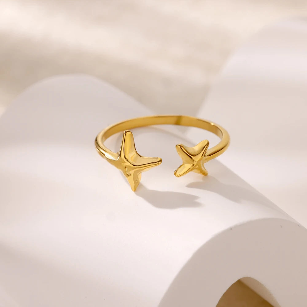 Bague Femme Géométrique en Acier Inoxydable – Zircon Œil Maléfique, Plaqué Or, Ajustable, Bijou Tendance
