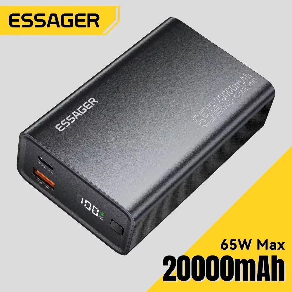 Batterie Externe 20000mAh 65W Charge Rapide – Essager | USB-C PD, Affichage LED
