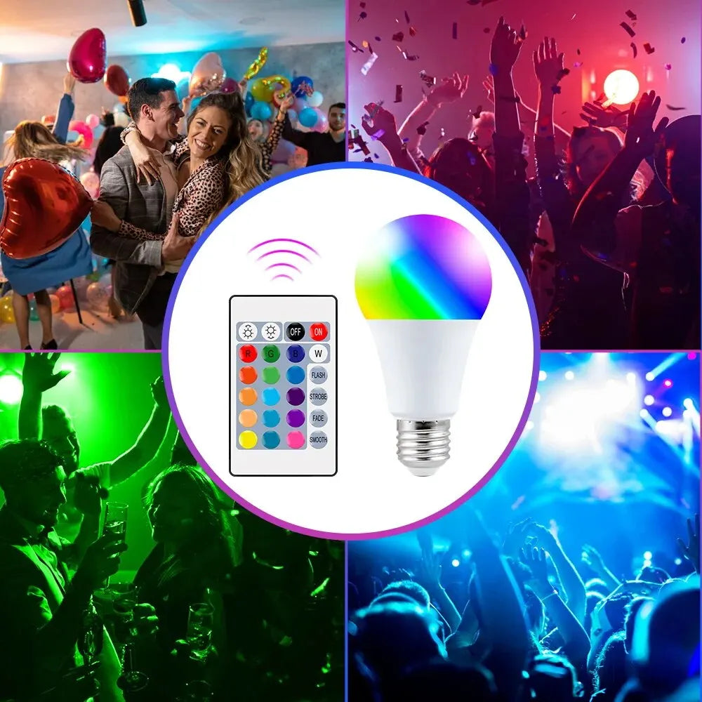 Ampoule LED RGB 16 Couleurs E27 220V – Multicolore, Dimmable, Télécommande 24 Touches, Lumière d'Ambiance