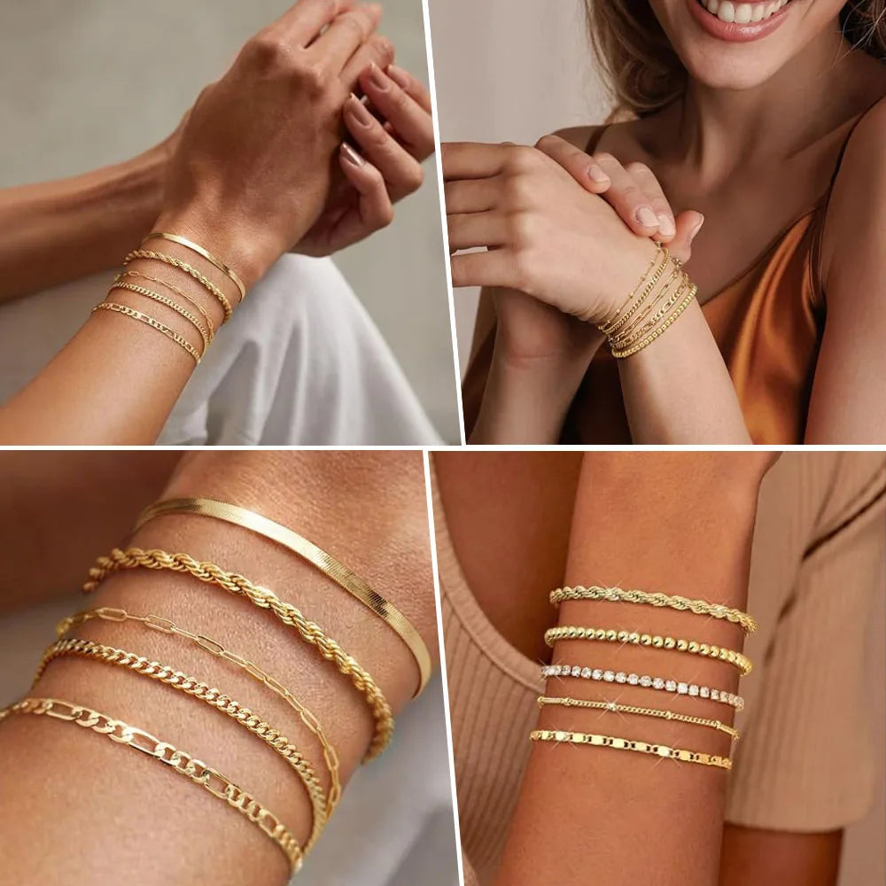 Bracelet Femme en Acier Inoxydable doré – Chaîne Fine Empilable, Résistant à l'Eau, Bijou Tendance Anti-Ternissement