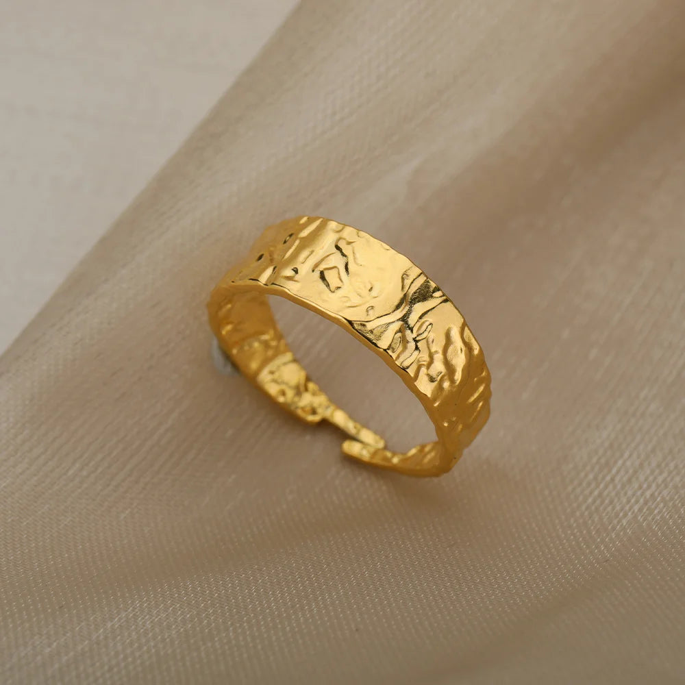 Bague Large Géométrique Acier Inoxydable doré – Style Vintage Minimaliste