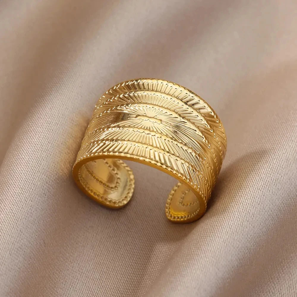Bague Large Géométrique Acier Inoxydable doré – Style Vintage Minimaliste