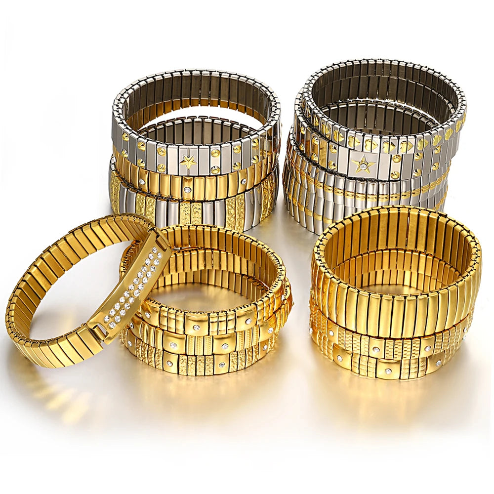Bracelet Jonc Ajustable Plaqué Or 18K – Acier Inoxydable & Zirconia