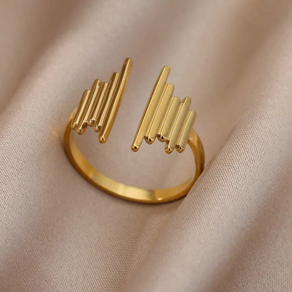 Bague Large Géométrique Acier Inoxydable doré – Style Vintage Minimaliste