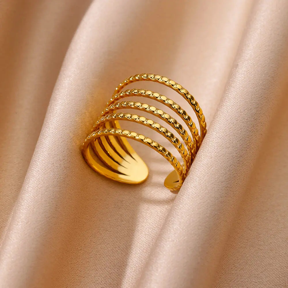 Bague Large Géométrique Acier Inoxydable doré – Style Vintage Minimaliste