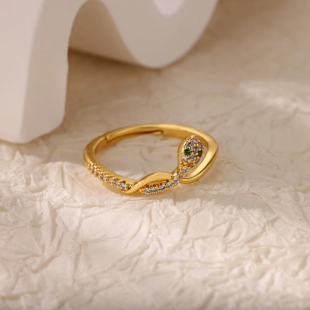 Bague Femme Géométrique en Acier Inoxydable – Zircon Œil Maléfique, Plaqué Or, Ajustable, Bijou Tendance