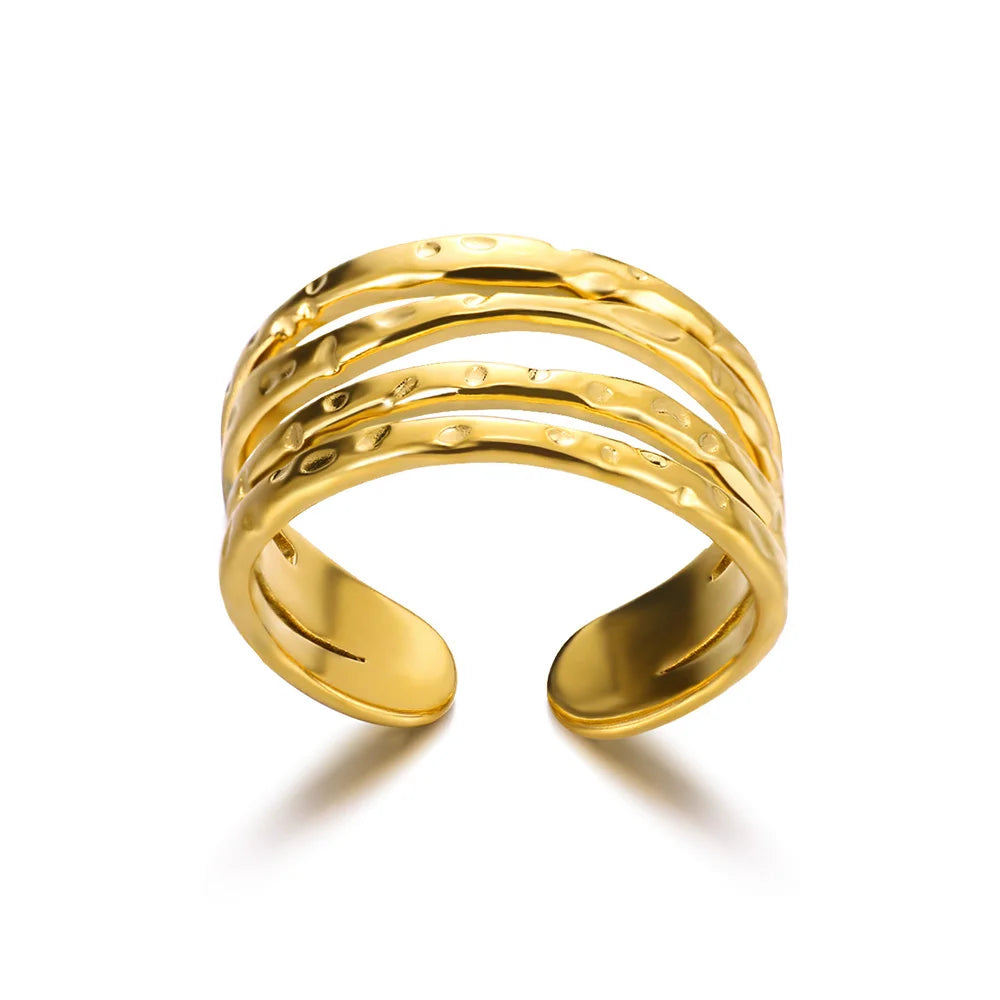 Bague Large Géométrique Acier Inoxydable doré – Style Vintage Minimaliste