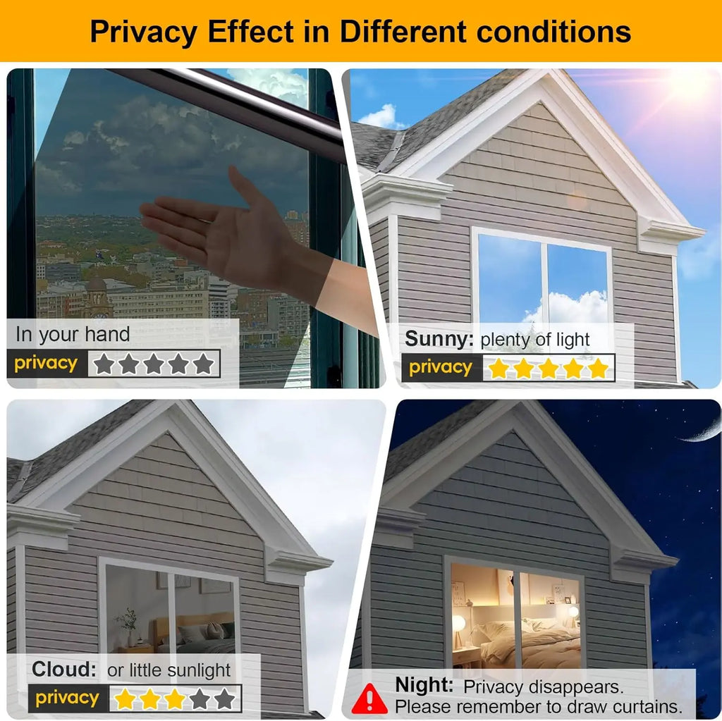 Film de Confidentialité pour Fenêtre – Vision Unidirectionnelle, Effet Miroir, Protection Solaire UV et Chaleur