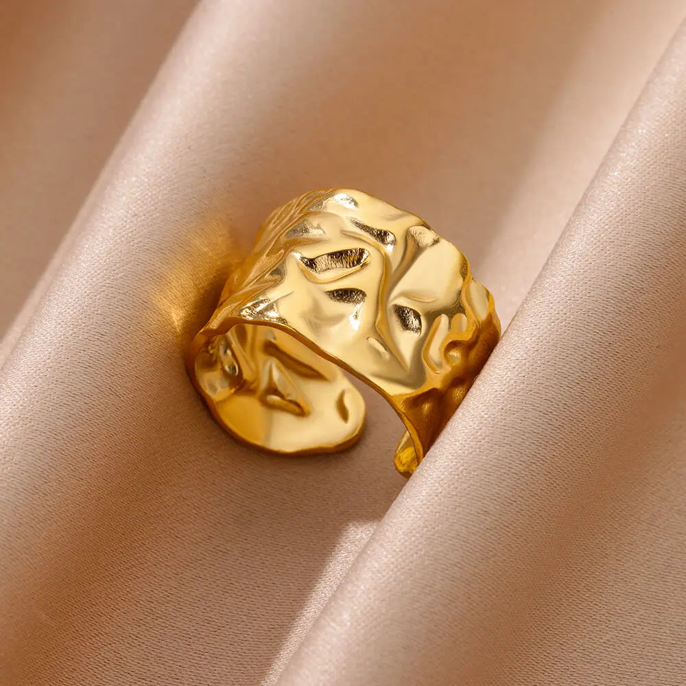 Bague Large Géométrique Acier Inoxydable doré – Style Vintage Minimaliste