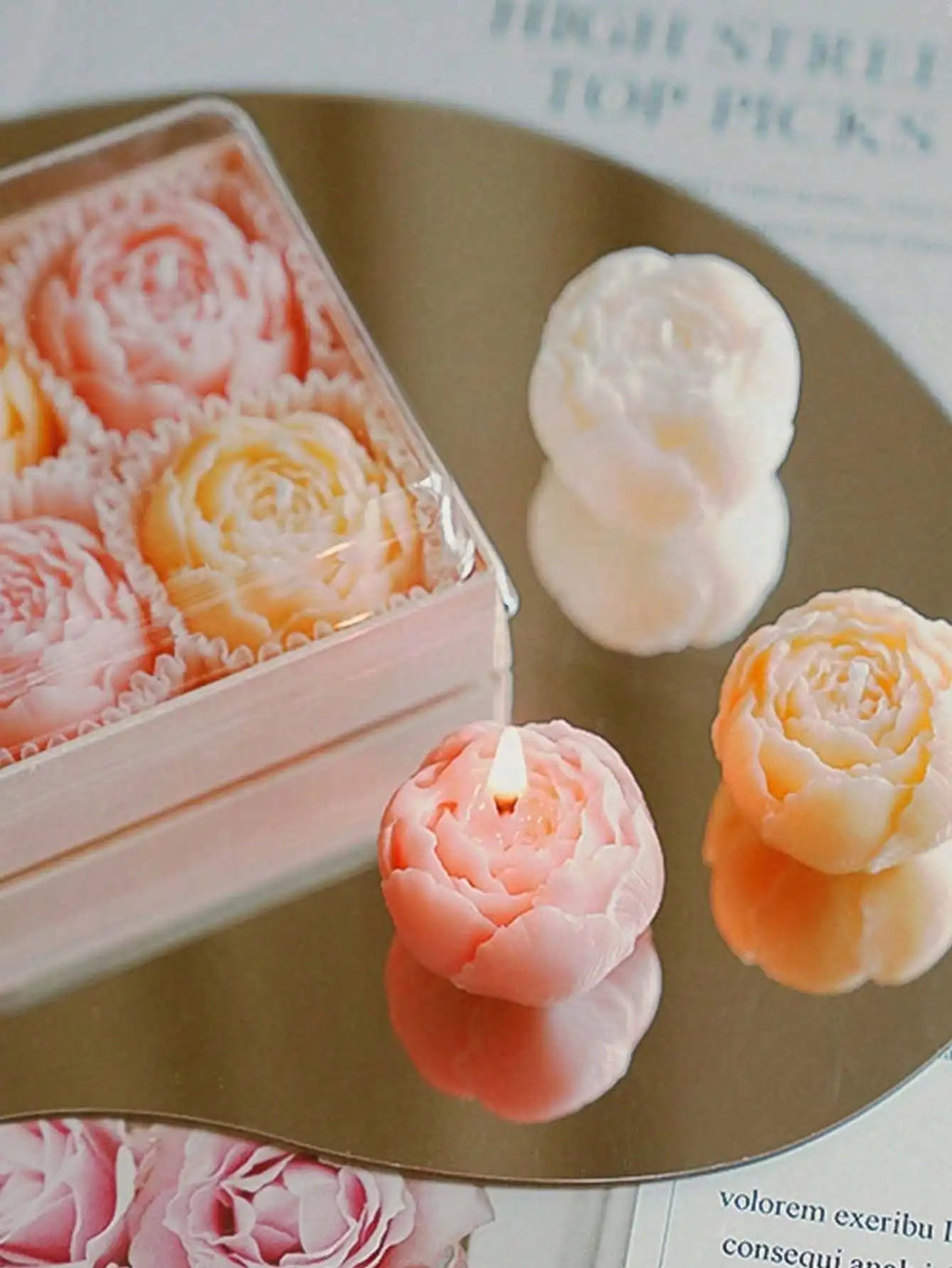 Coffret 4 Bougies Artisanales en Forme de Rose – Cire de Soja, Parfumées, Cadeau Saint-Valentin