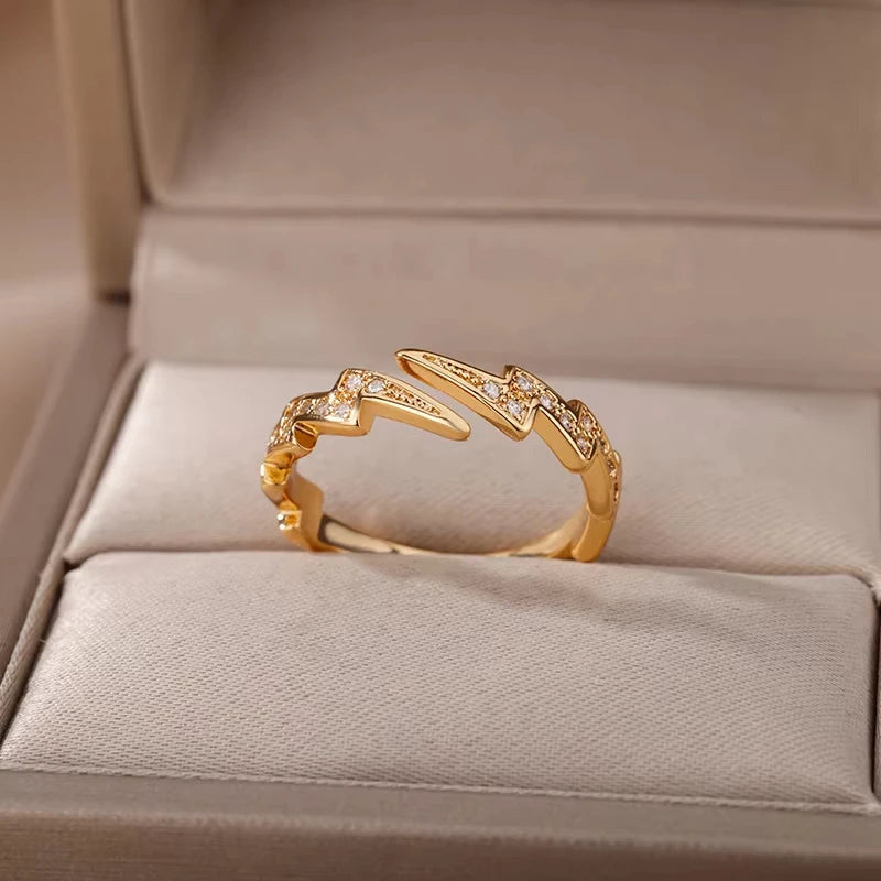 Bague Femme Géométrique en Acier Inoxydable – Zircon Œil Maléfique, Plaqué Or, Ajustable, Bijou Tendance