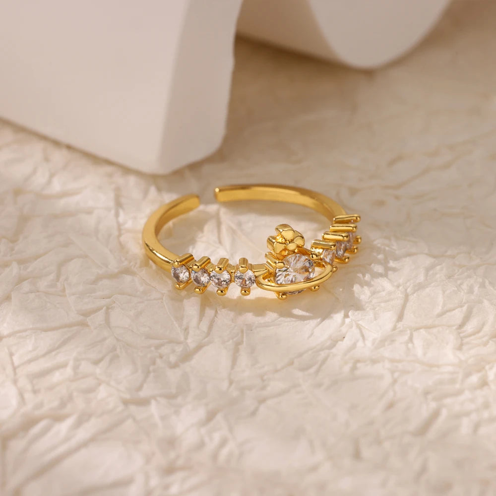 Bague Femme Géométrique en Acier Inoxydable – Zircon Œil Maléfique, Plaqué Or, Ajustable, Bijou Tendance