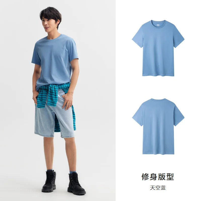 Semir Short Sleeve Men T-Shirt Cotton 2026 Summer New Man Clothing Thin And Versatile T Shirt Couples Solid Color Tops