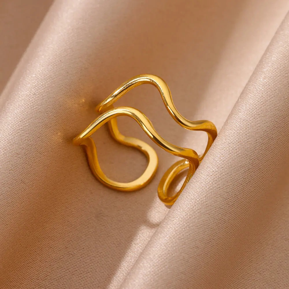 Bague Large Géométrique Acier Inoxydable doré – Style Vintage Minimaliste