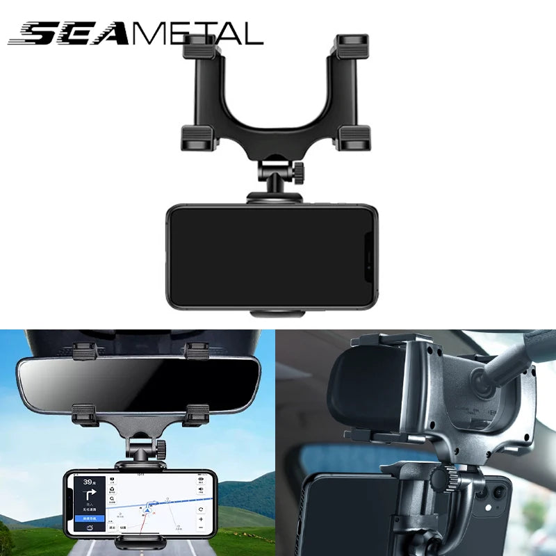 Support Téléphone Voiture pour Rétroviseur SEAMETAL – Rotation 360°, Fixation Stable, Navigation Mains Libres