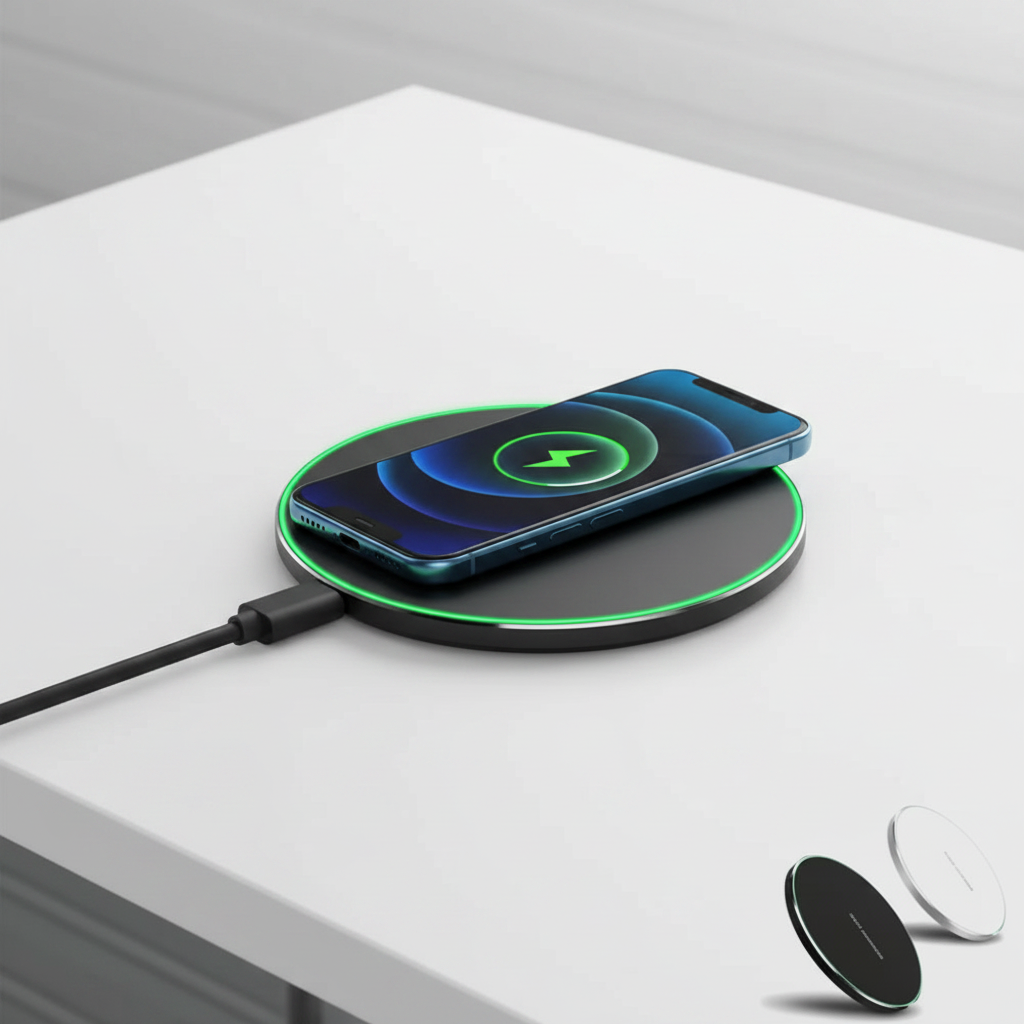 Tapis de chargement sans fil rapide 15W avec LED verte pour iPhone et Samsung