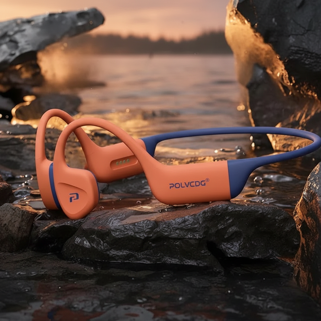 Écouteurs conduction osseuse POLVCDG X16 orange et bleu pour la natation
