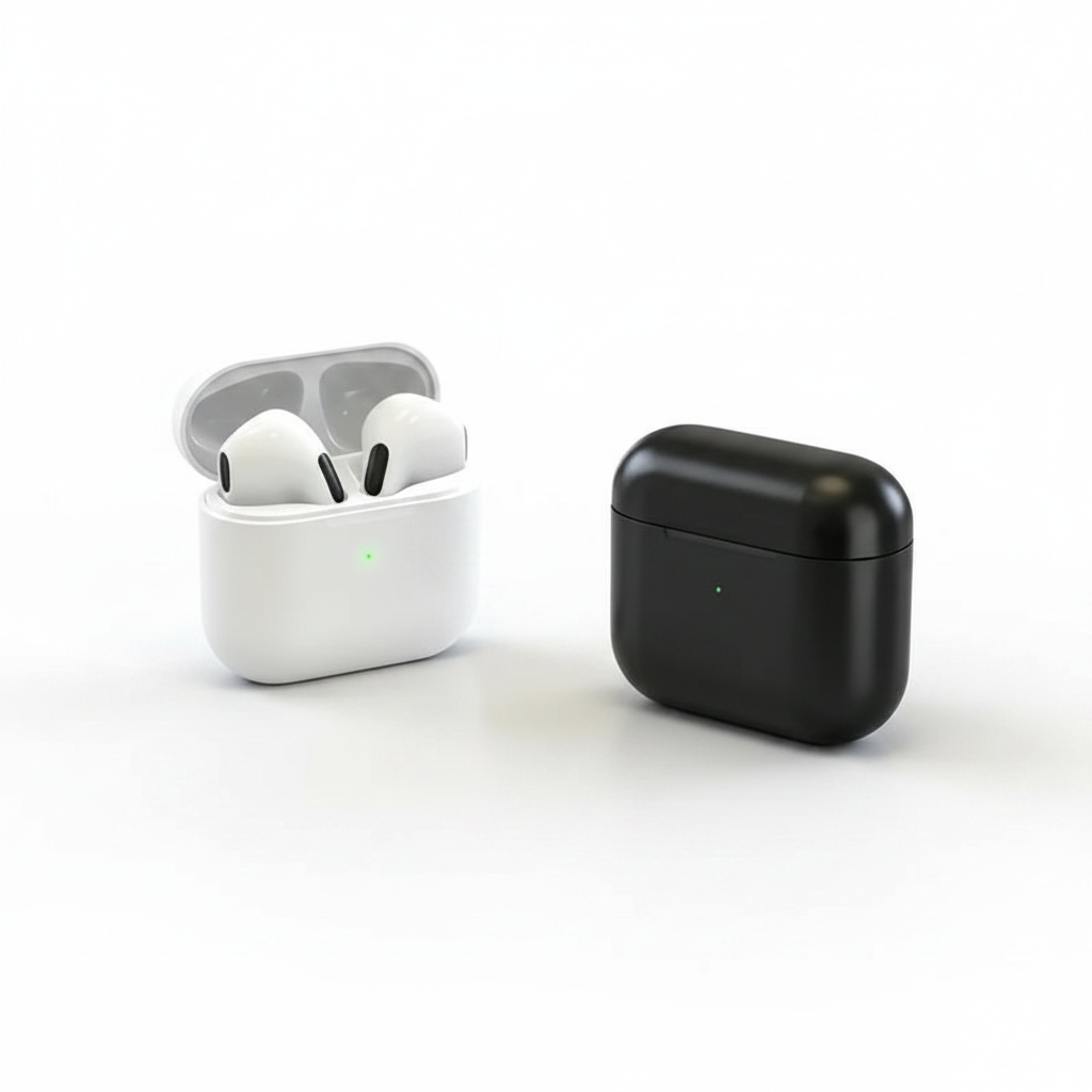 Écouteurs sans fil TWS Bluetooth blanc et noir sur fond blanc