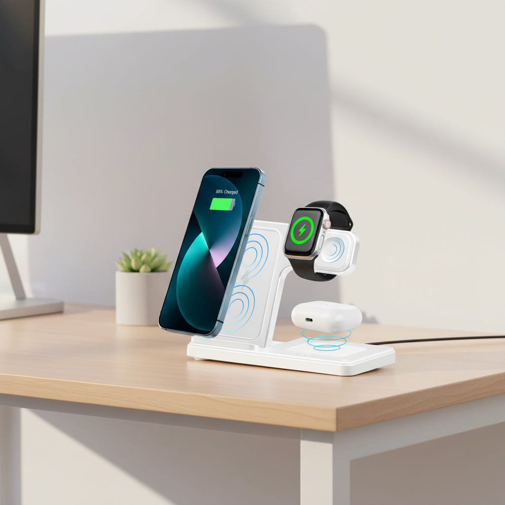 Station de charge sans fil magnétique 3-en-1 pour iPhone, Apple Watch et AirPods